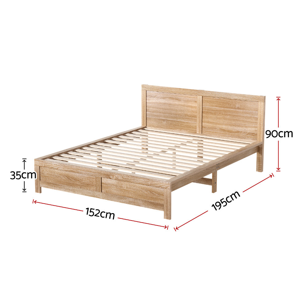 Artiss Bed Frame Double Size Wooden Acacia Wood OATMEAL