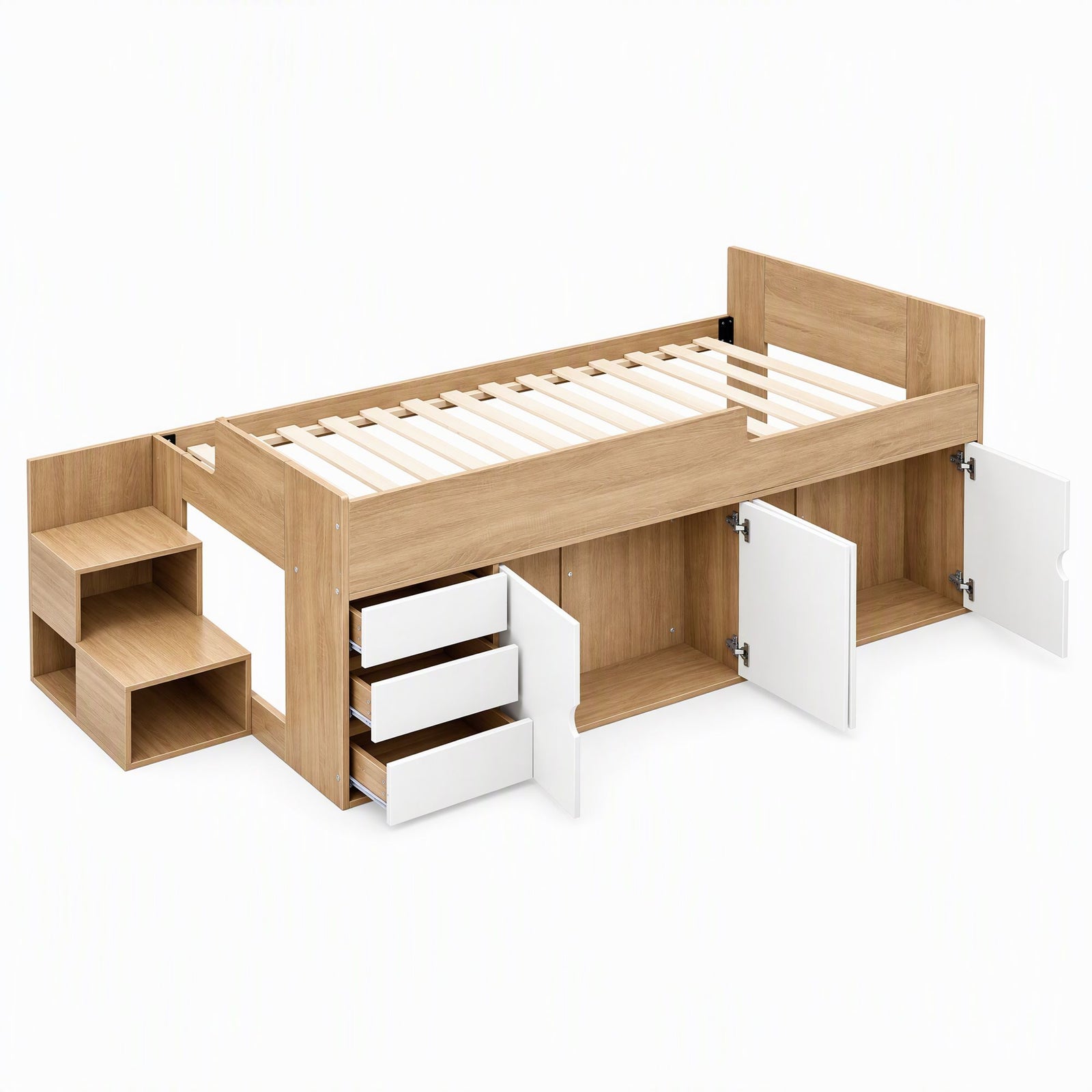 Artiss King Single Bed Frame with Storage, 3 Drawers and Two-Step Access, 2 Cabinets