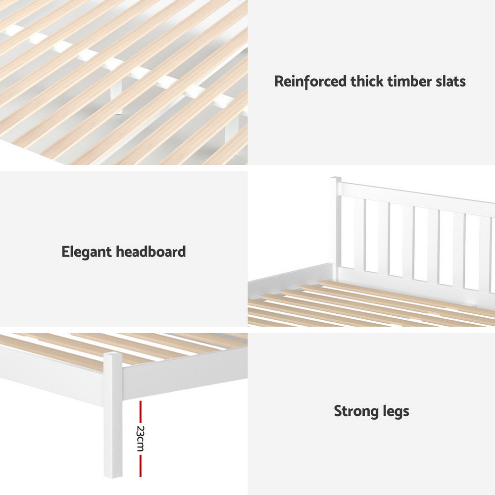 Artiss Bed Frame Queen Size Wooden Platform with 2 Storage Drawers White