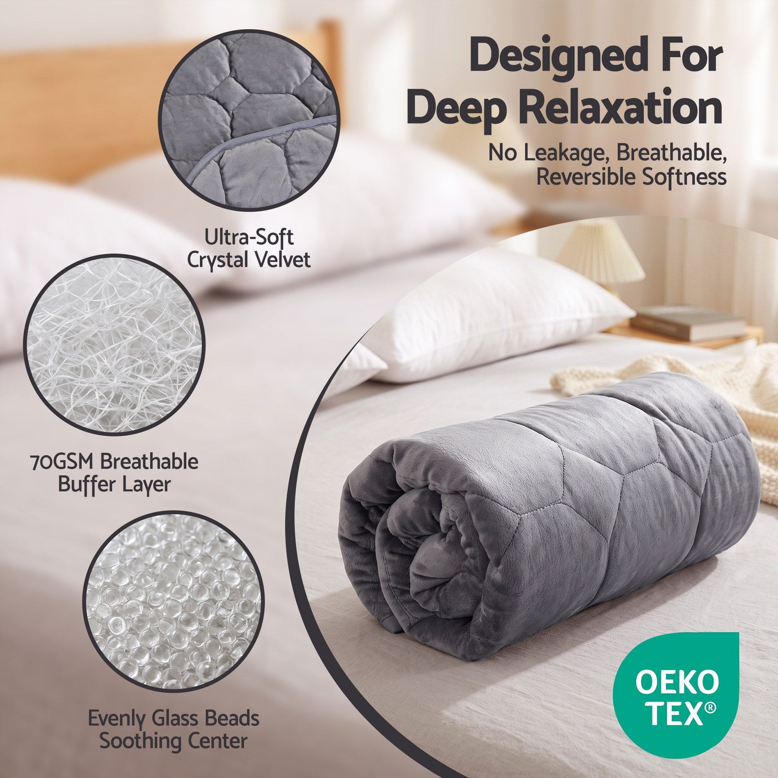 Giselle Weighted Lap Blanket 3.2KG Grey Crystal Velvet Quilted Glass Bead Fill for Sofa Office