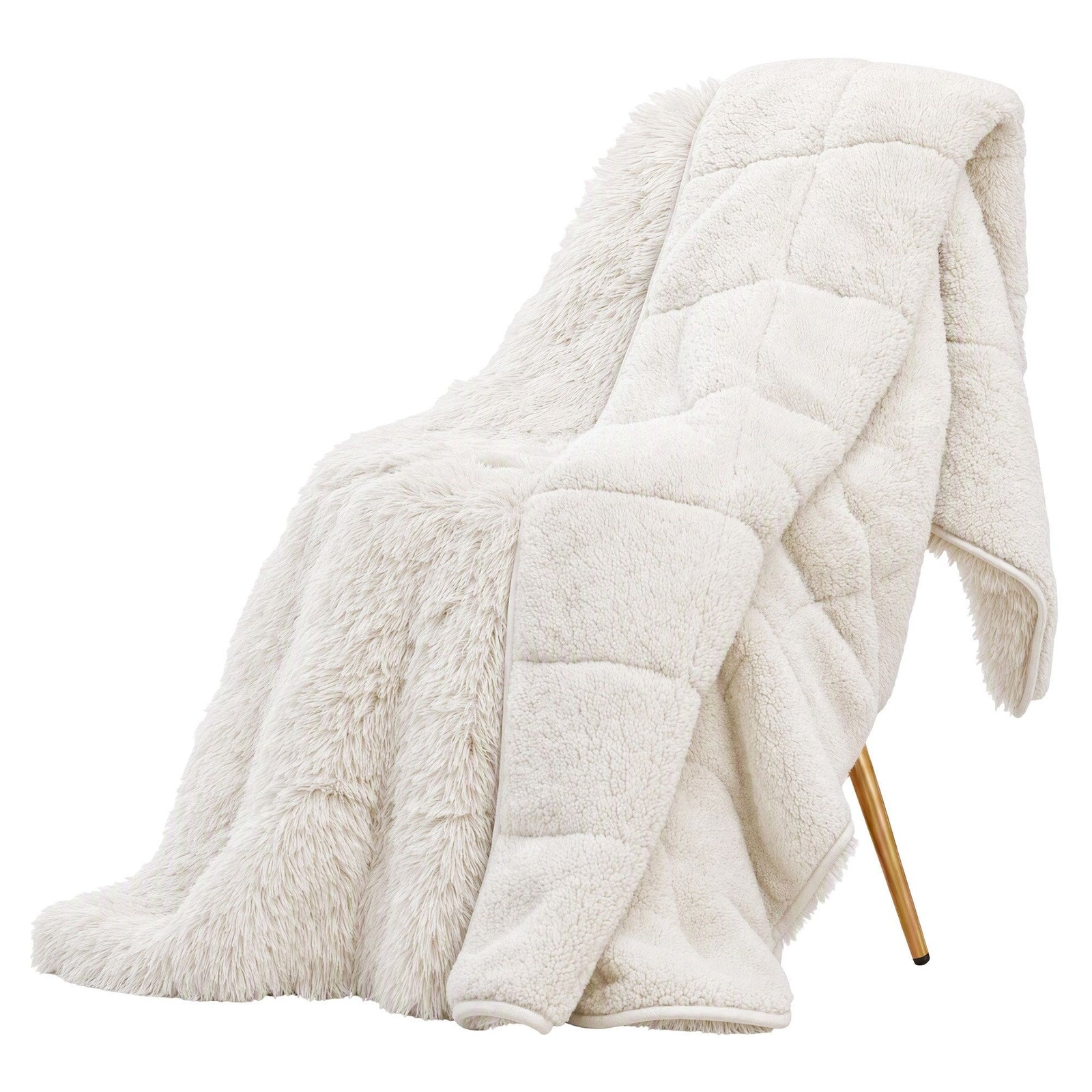 Giselle Faux Fur Weighted Blanket 2 Sided Long Pile Sherpa Reverse Cream 5.5KG 120 x 180cm