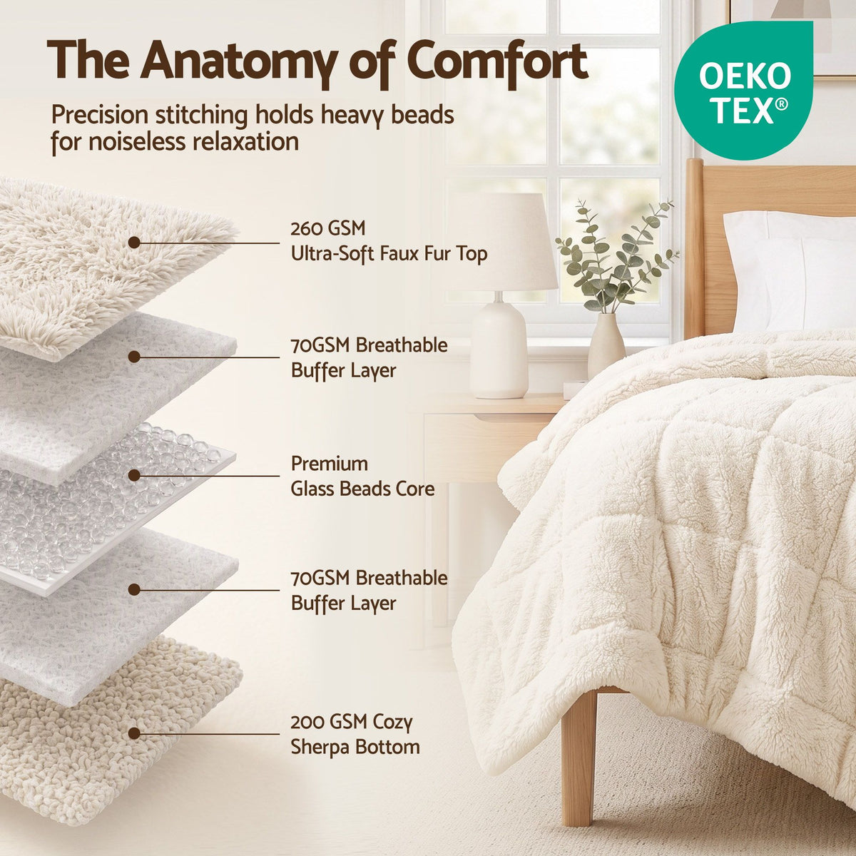 Giselle Faux Fur Weighted Blanket 2 Sided Long Pile Sherpa Reverse Cream 9KG 152 x 203cm