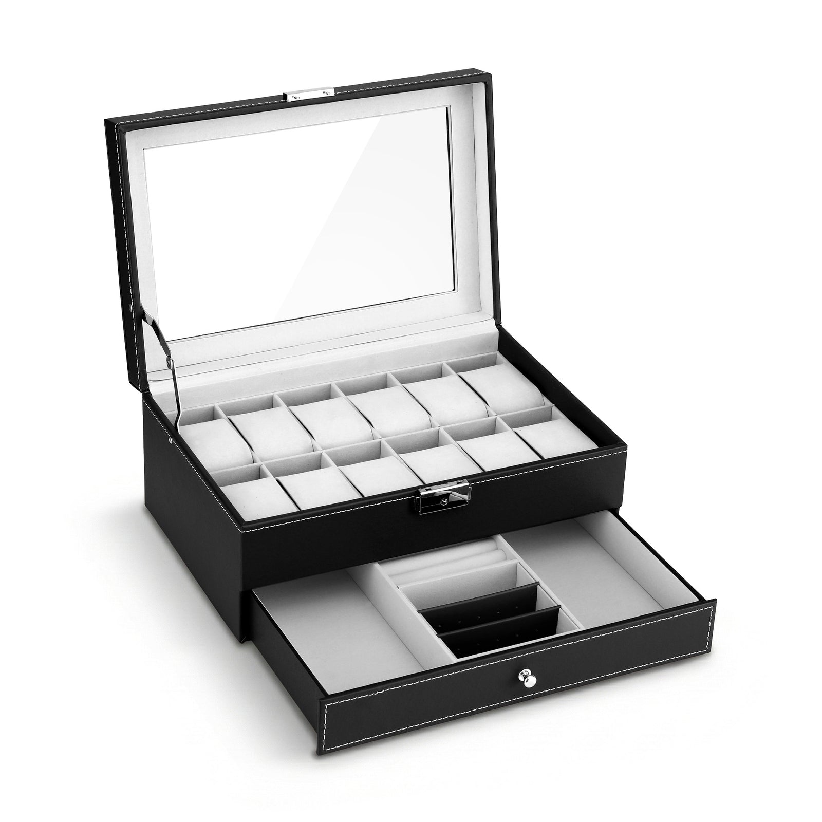 Embellir 12 Grids Watch Box Organizer Case Jewelry Display Storage Showcase
