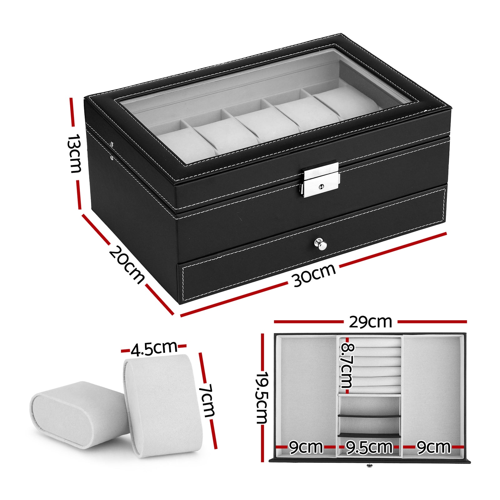 Embellir 12 Grids Watch Box Organizer Case Jewelry Display Storage Showcase