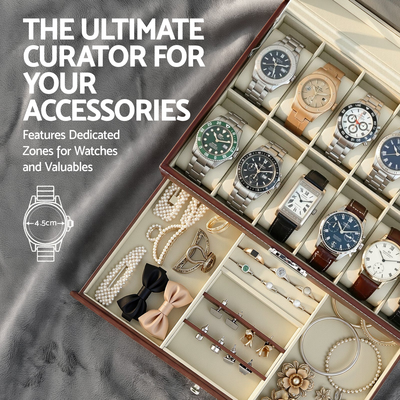 Embellir 12 Grids Watch Box Organizer Case Jewelry Display Storage Showcase
