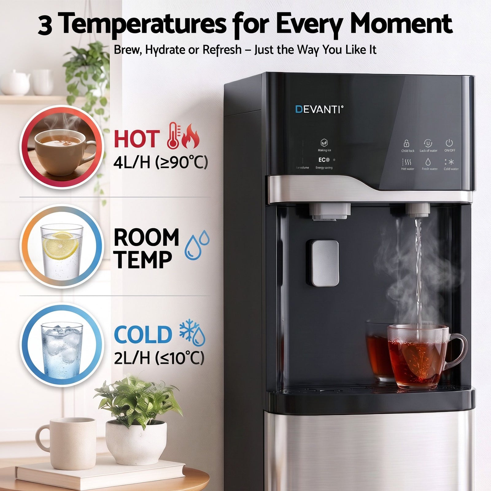 Devanti Bottom Loading Water Cooler Dispenser with Ice Maker