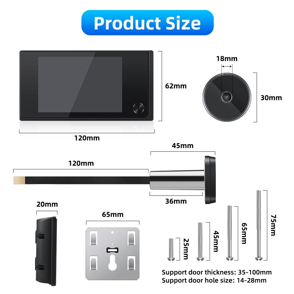 2.0Mp Digital Peephole Door Viewer With 3.5 Screen - Black-1915196732673757189