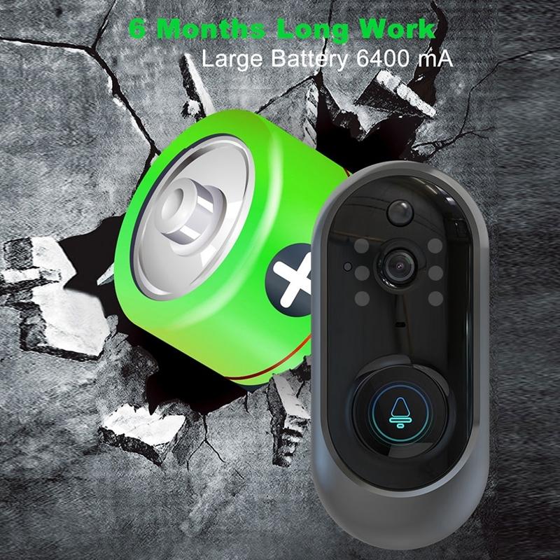 Smart Wifi Video Doorbell With Remote Monitoring & Voice Intercom - 720P 6400Mah Black-1915196747542564869