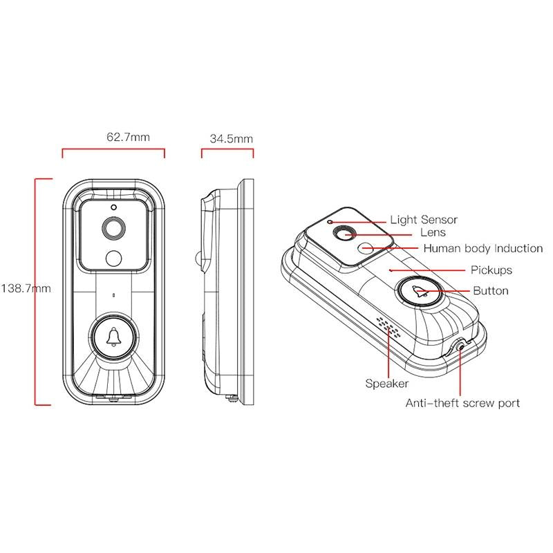 Smart Wifi Video Doorbell With App Control & Pir Detection - 720P-1915196629355466758