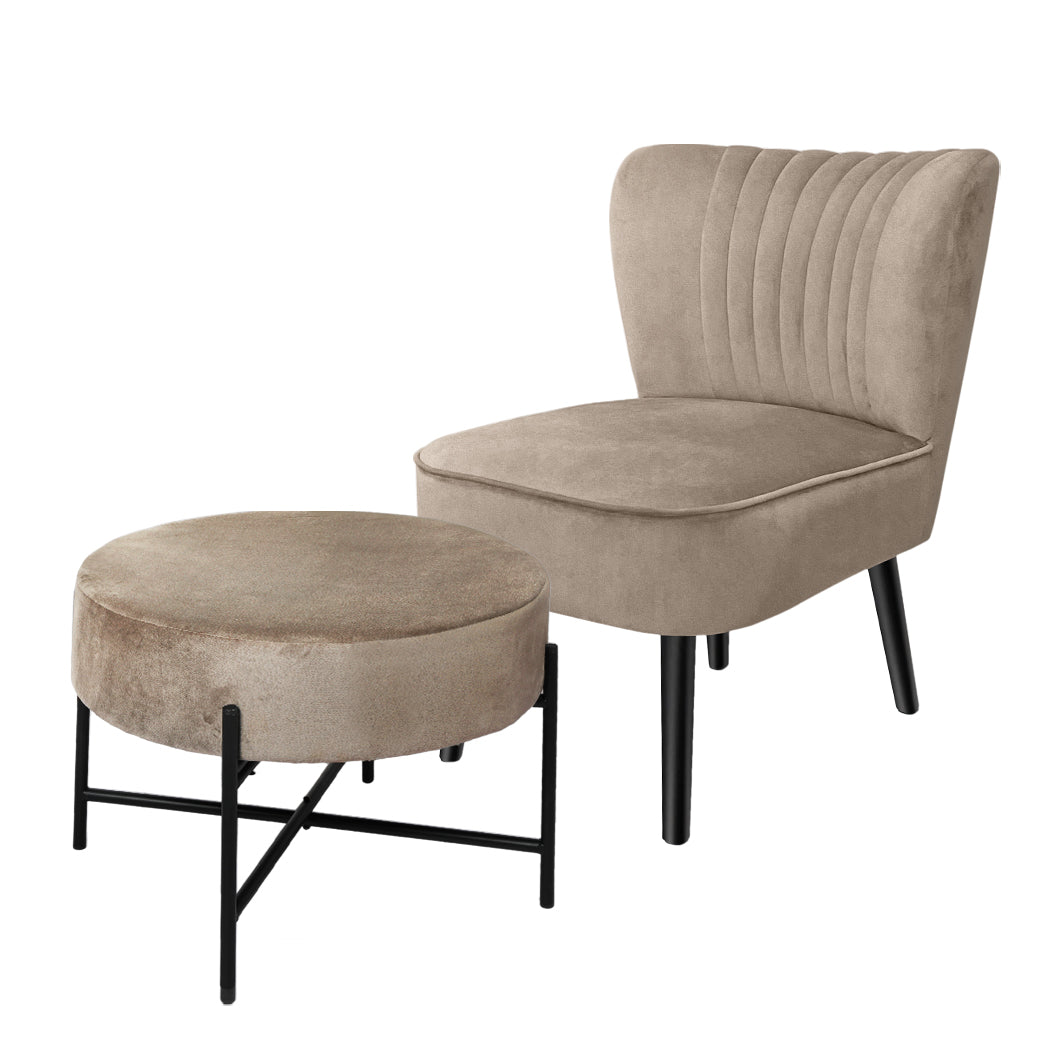 Levede Accent Chair Foot Stool Set Ottoman Cream-1919892908006313984