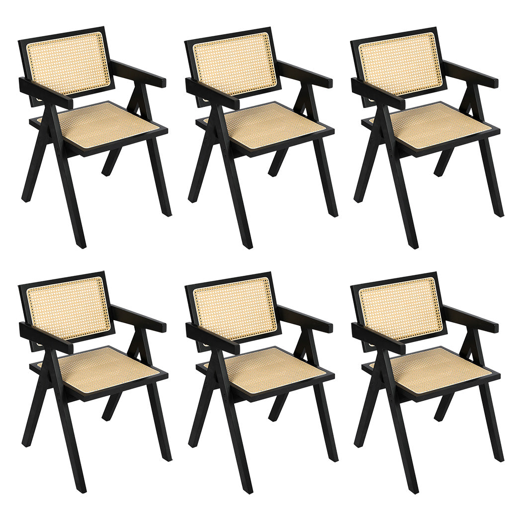 Levede 6x Black Wicker Armchair Dining Chair-1973193564921925632