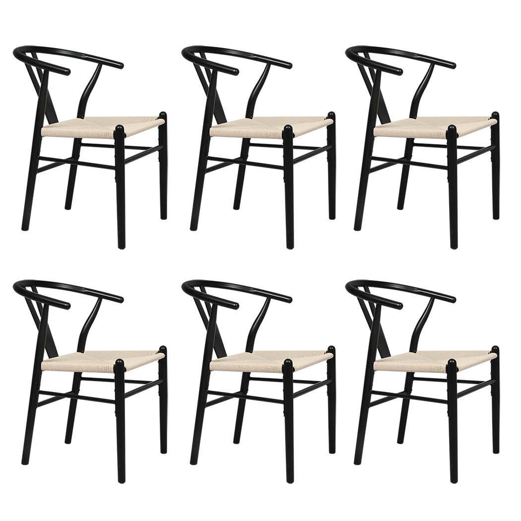 Levede 6x Dining Chairs Wooden Hans Black-1973193556642369536