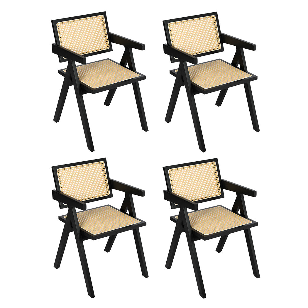 Levede 4x Black Wicker Armchair Dining Chair-1973193564733181952