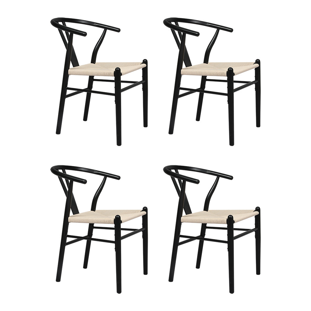 Levede 4x Dining Chairs Wooden Hans Black-1973193556457820160