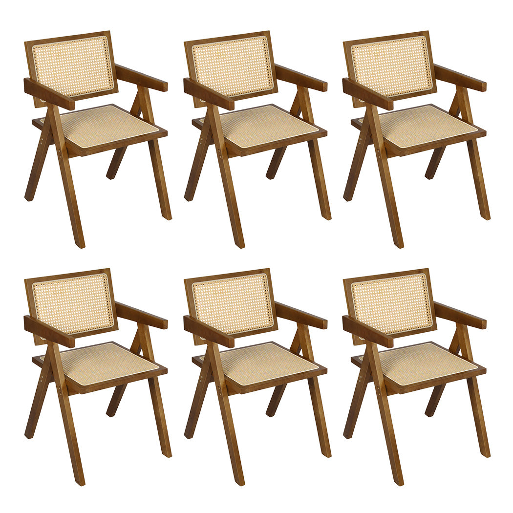 Levede 6x Walnut Wicker Armchair Dining Chair-1973193565689483264