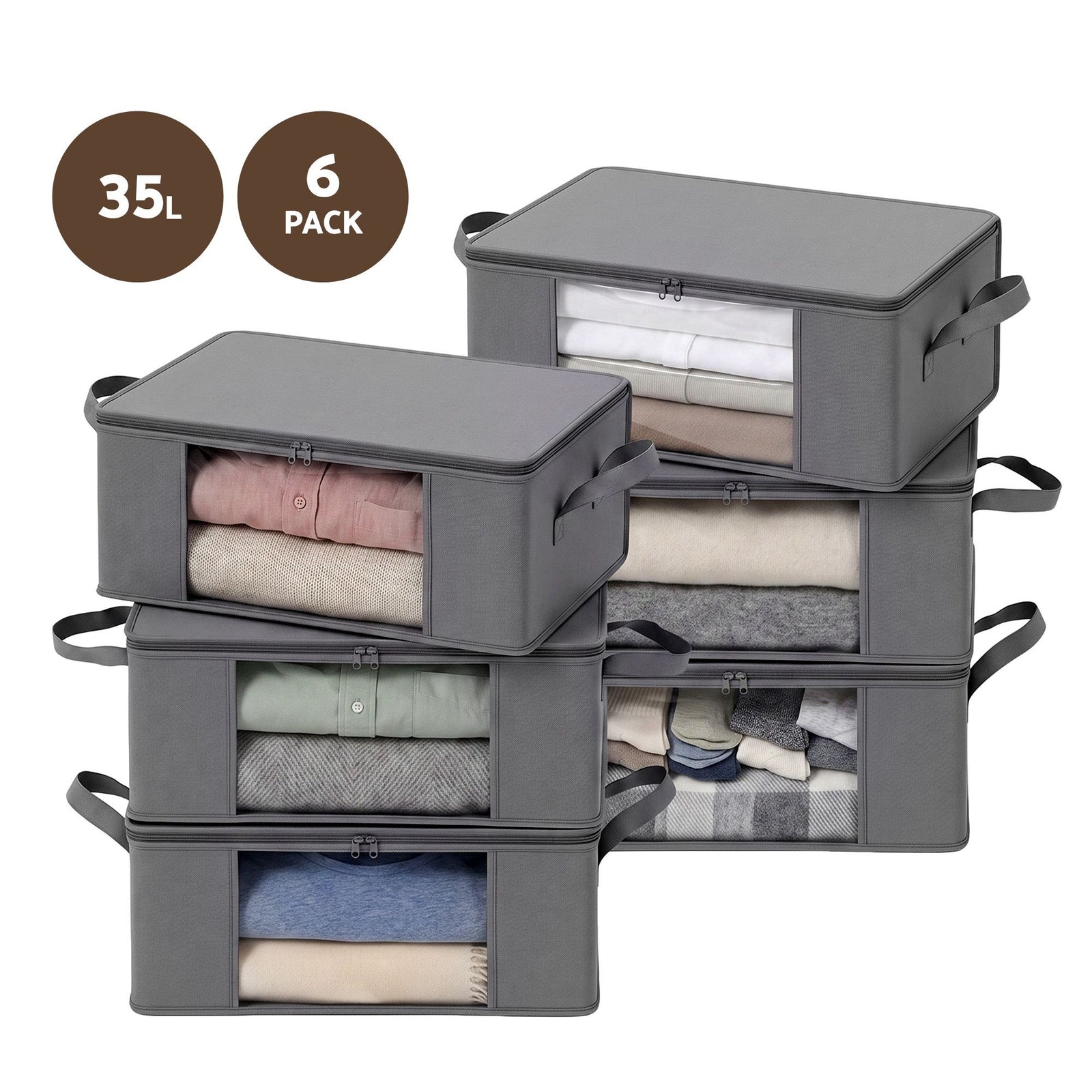 Artiss 6 Packs Clothes Storage Bags 35L Foldable Closet Organizer Storage Bins