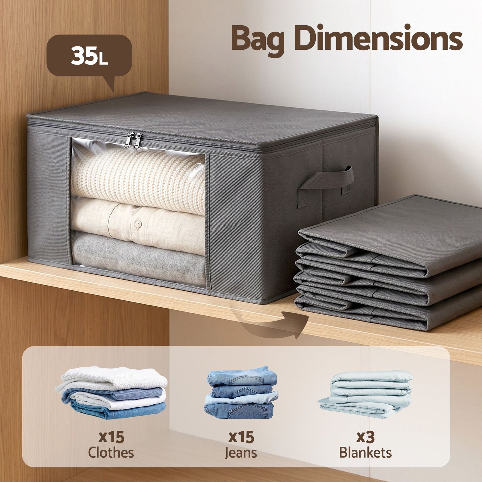 Artiss 6 Packs Clothes Storage Bags 35L Foldable Closet Organizer Storage Bins