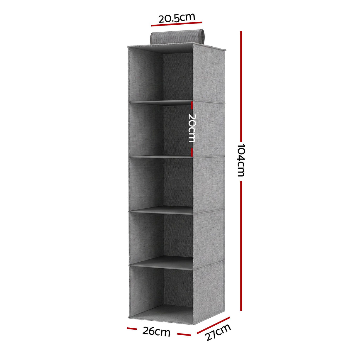 Artiss Hanging Closet Organiser 5 Tier Wardrobe Storage Grey 104cm