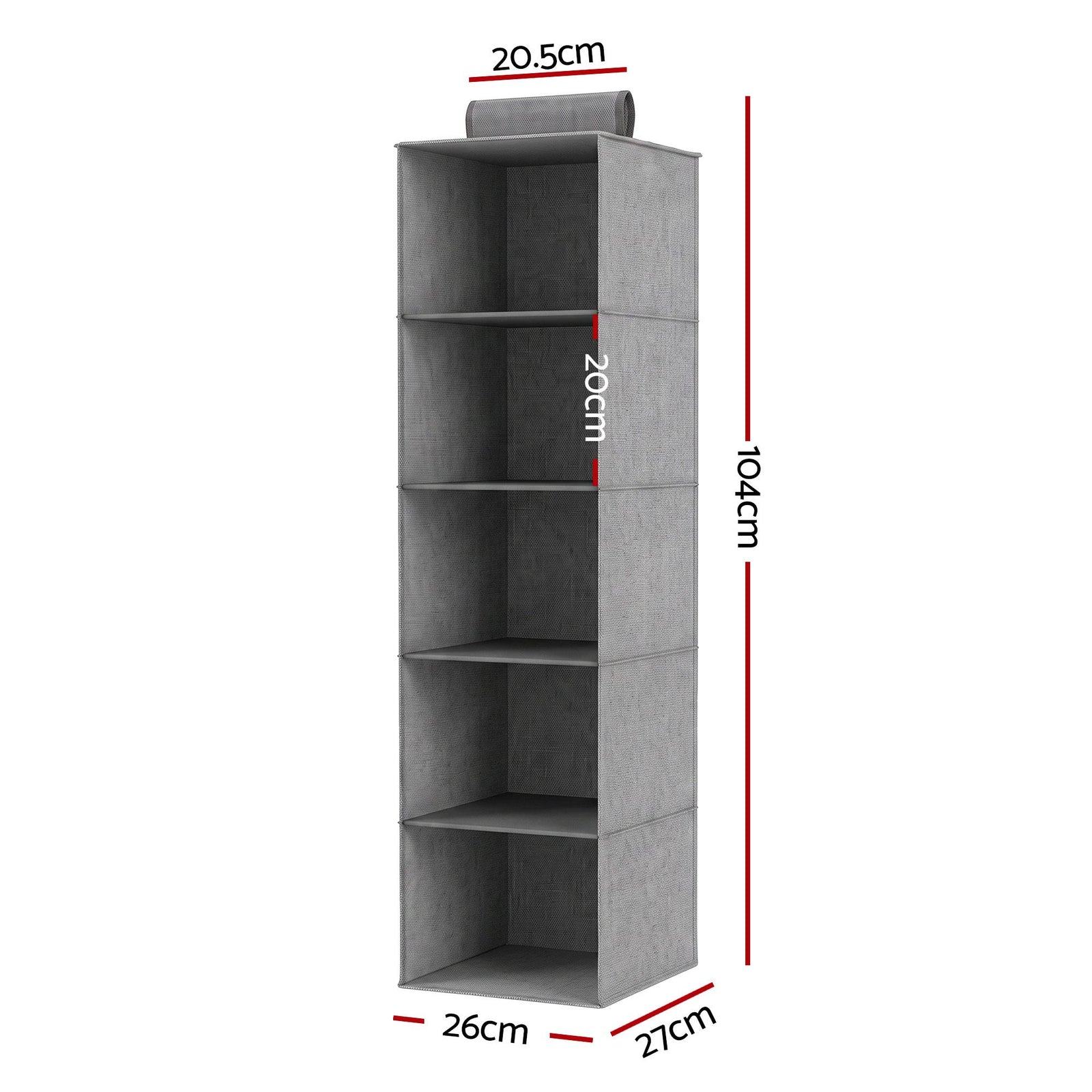 Artiss Hanging Closet Organiser 5 Tier Wardrobe Storage Grey 104cm