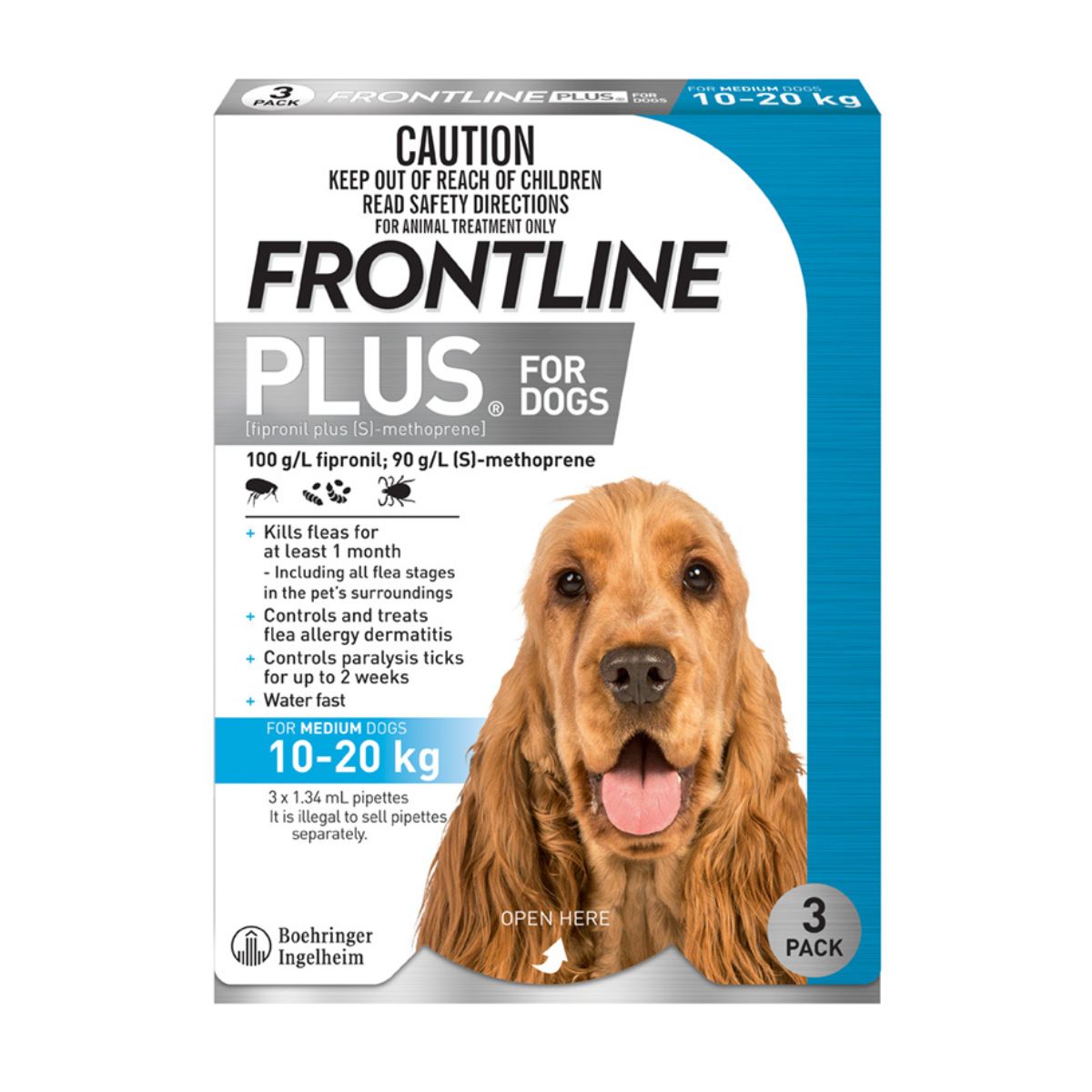 Frontline Plus Dog 10-20kg Blue Medium 3pk-1973193598279225345