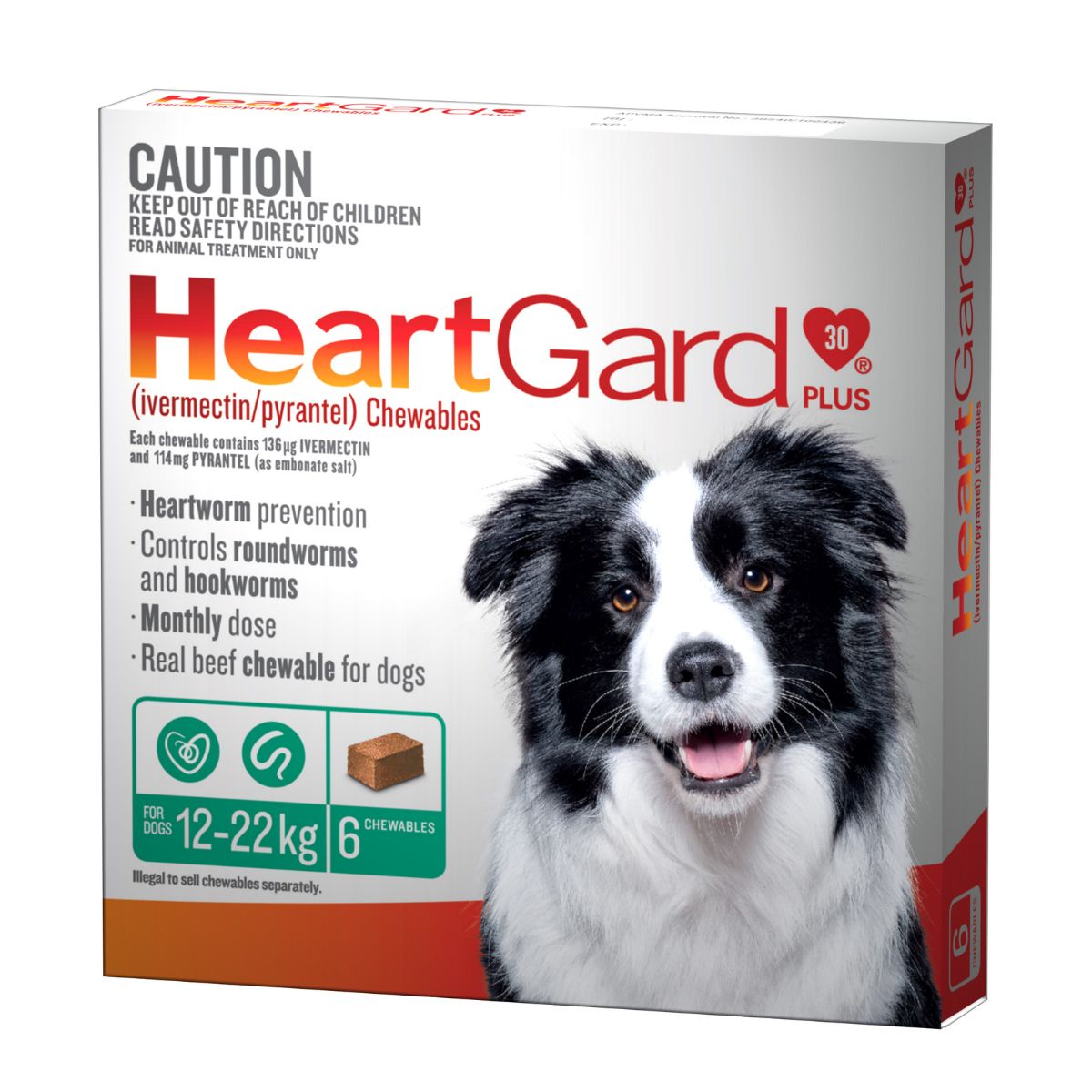 Heartgard 30 Plus Dog 12-22kg Green 6pk-1973193600007278592