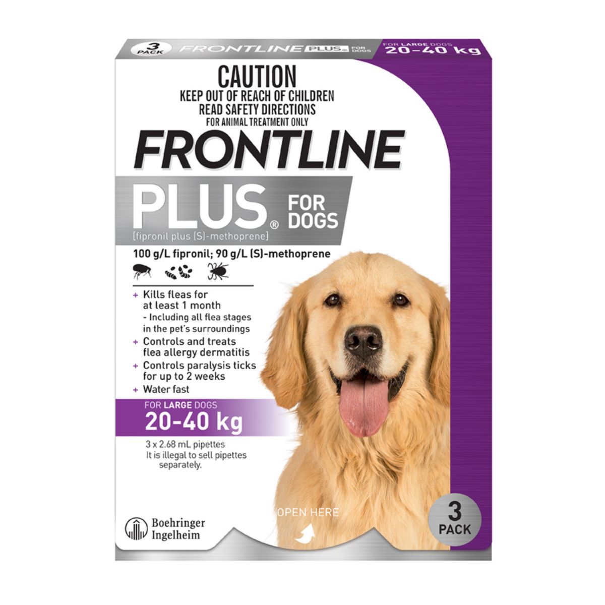 Frontline Plus Dog 20-40kg Purple Large 3pk-1973193597939486721
