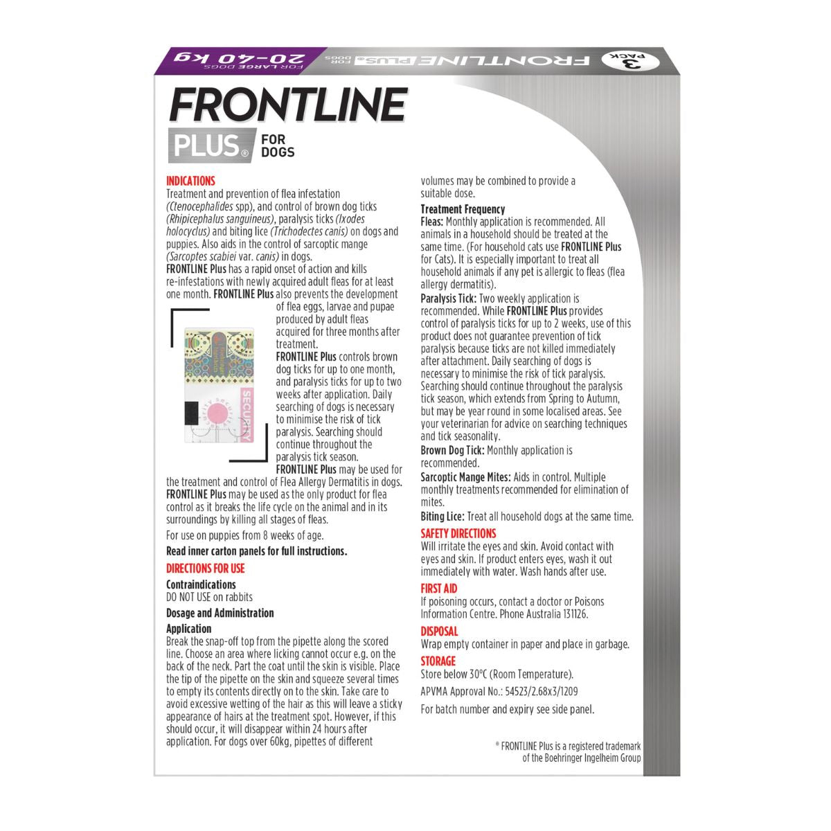 Frontline Plus Dog 20-40kg Purple Large 3pk-1973193597939486721