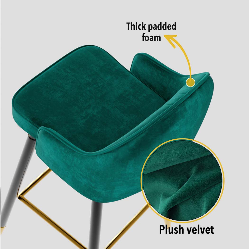 Levede Velvet Swivel Bar Stools x 2 Green-1919892919846834177