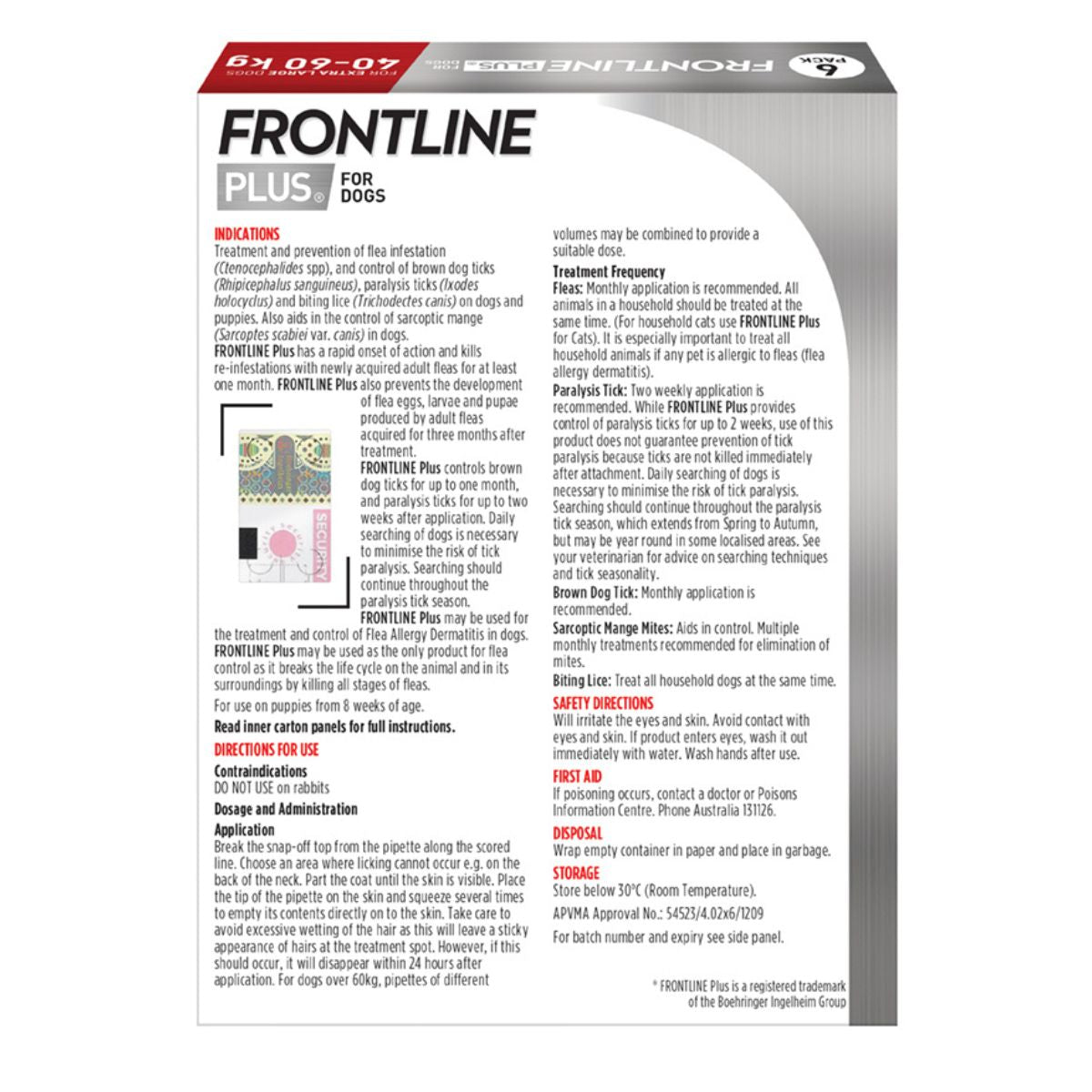 Frontline Plus Dog 40-60kg Red X/Large 6pk-1973193599139057665