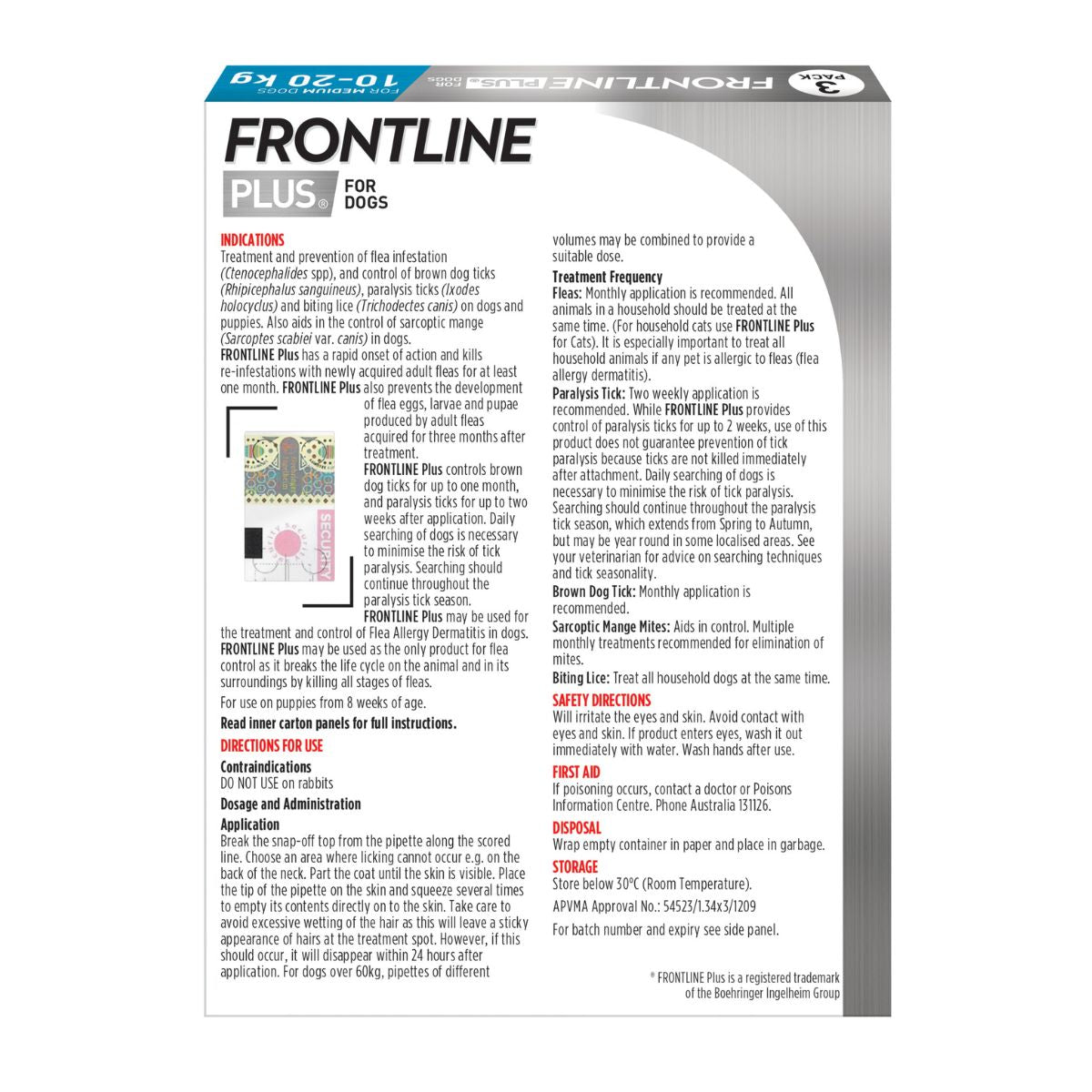 Frontline Plus Dog 10-20kg Blue Medium 3pk-1973193598279225345
