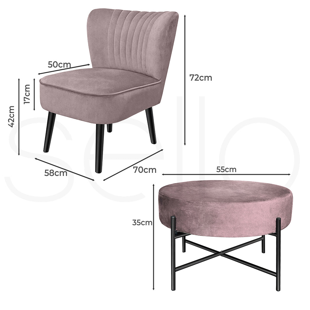 Levede Accent Chair Foot Stool Set Ottoman Pink-1919892908358635522