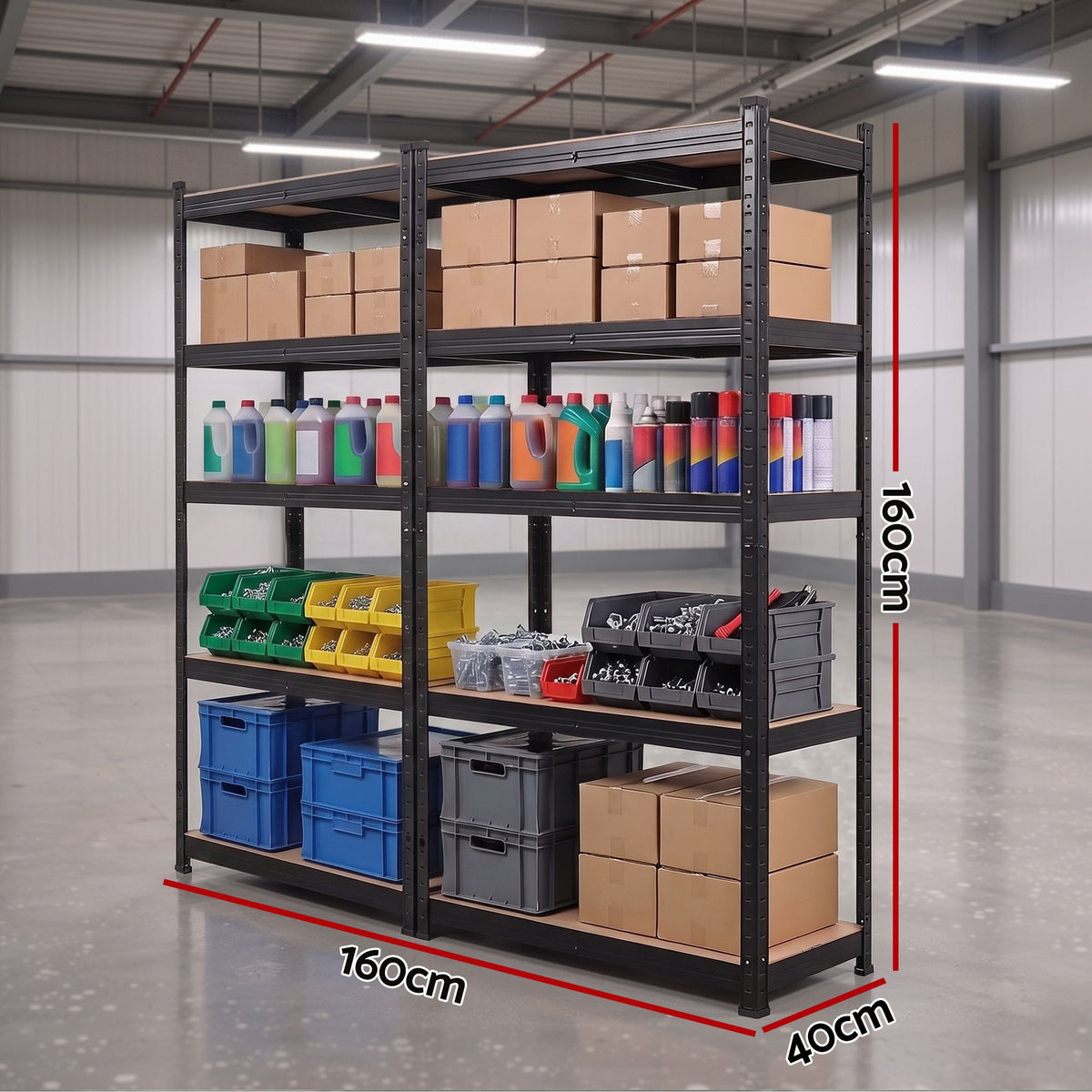 Giantz 2-Rack Garage Shelving 1.6X0.8m MDF Warehouse Shelves Storage Rack Black