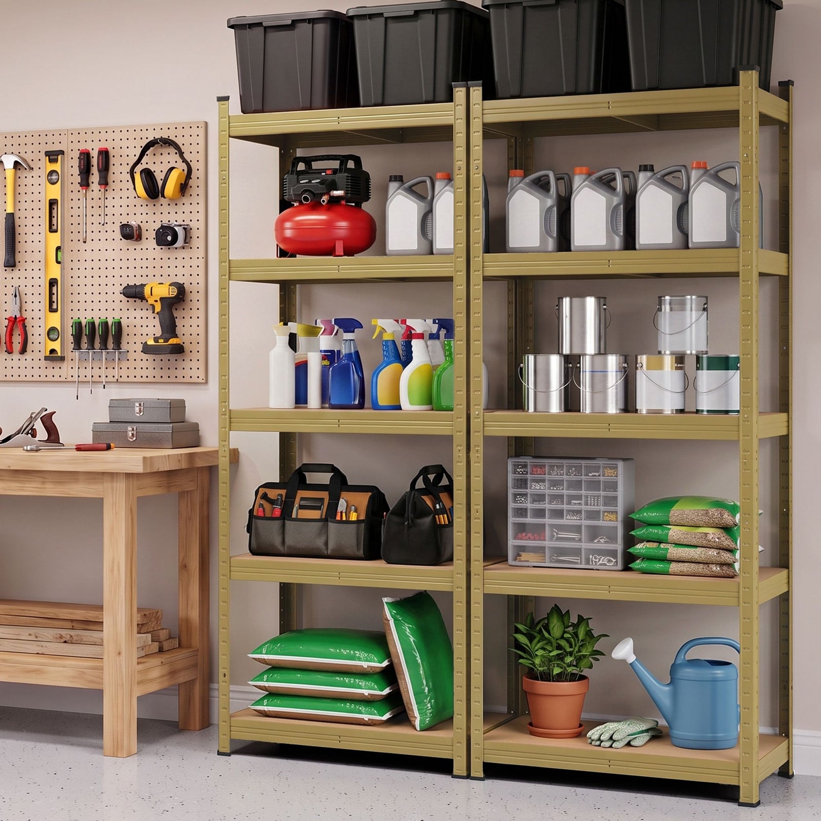 Giantz 2-Rack Garage Shelving 1.6X0.8m MDF Warehouse Shelves Storage Rack Yellow