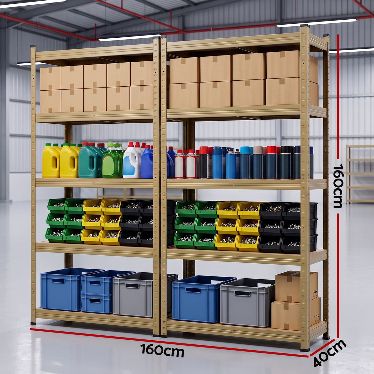 Giantz 2-Rack Garage Shelving 1.6X0.8m MDF Warehouse Shelves Storage Rack Yellow