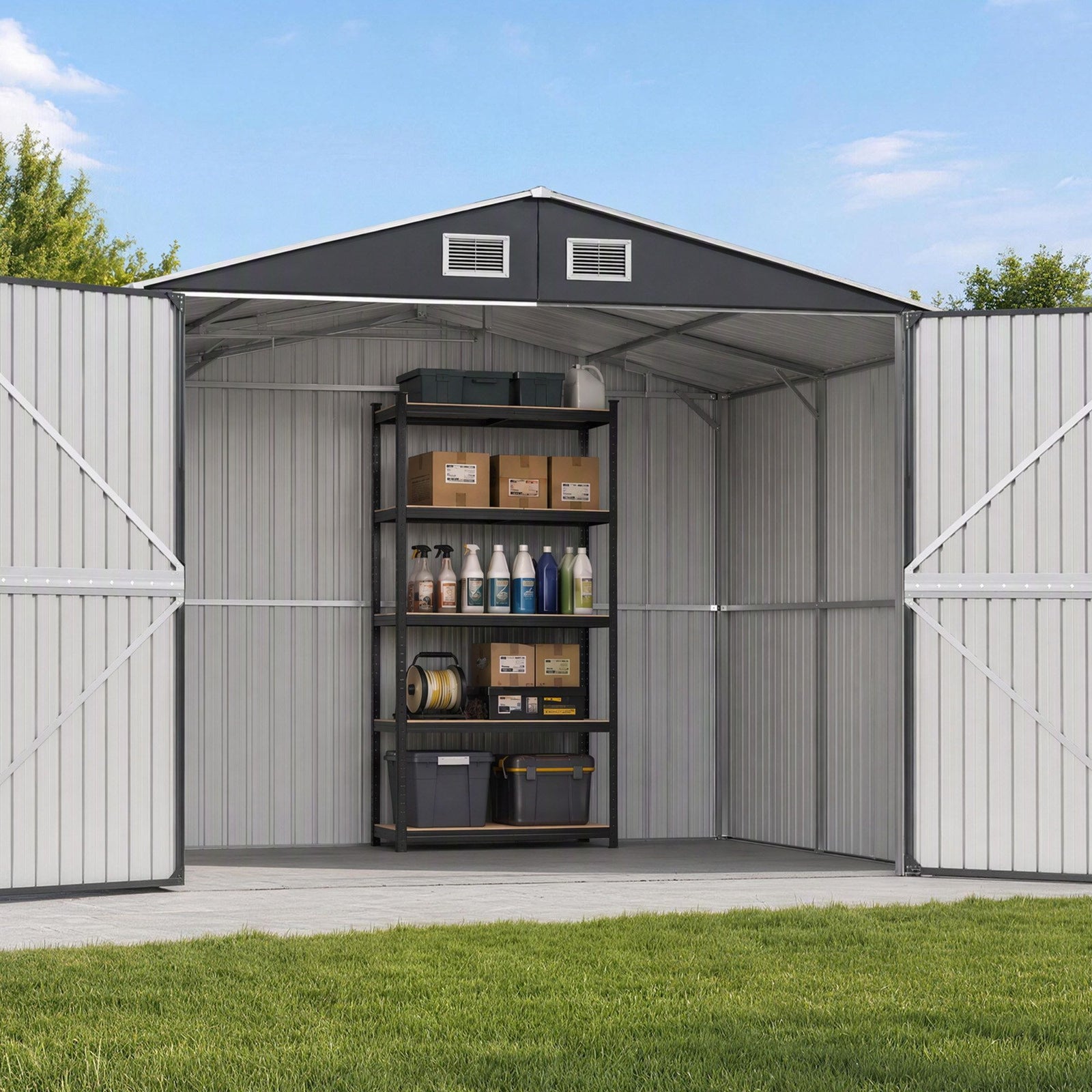 Giantz Garden Shed 3x5.38m Outdoor Tool Storage with 5-Tier Garage Shelving Rack