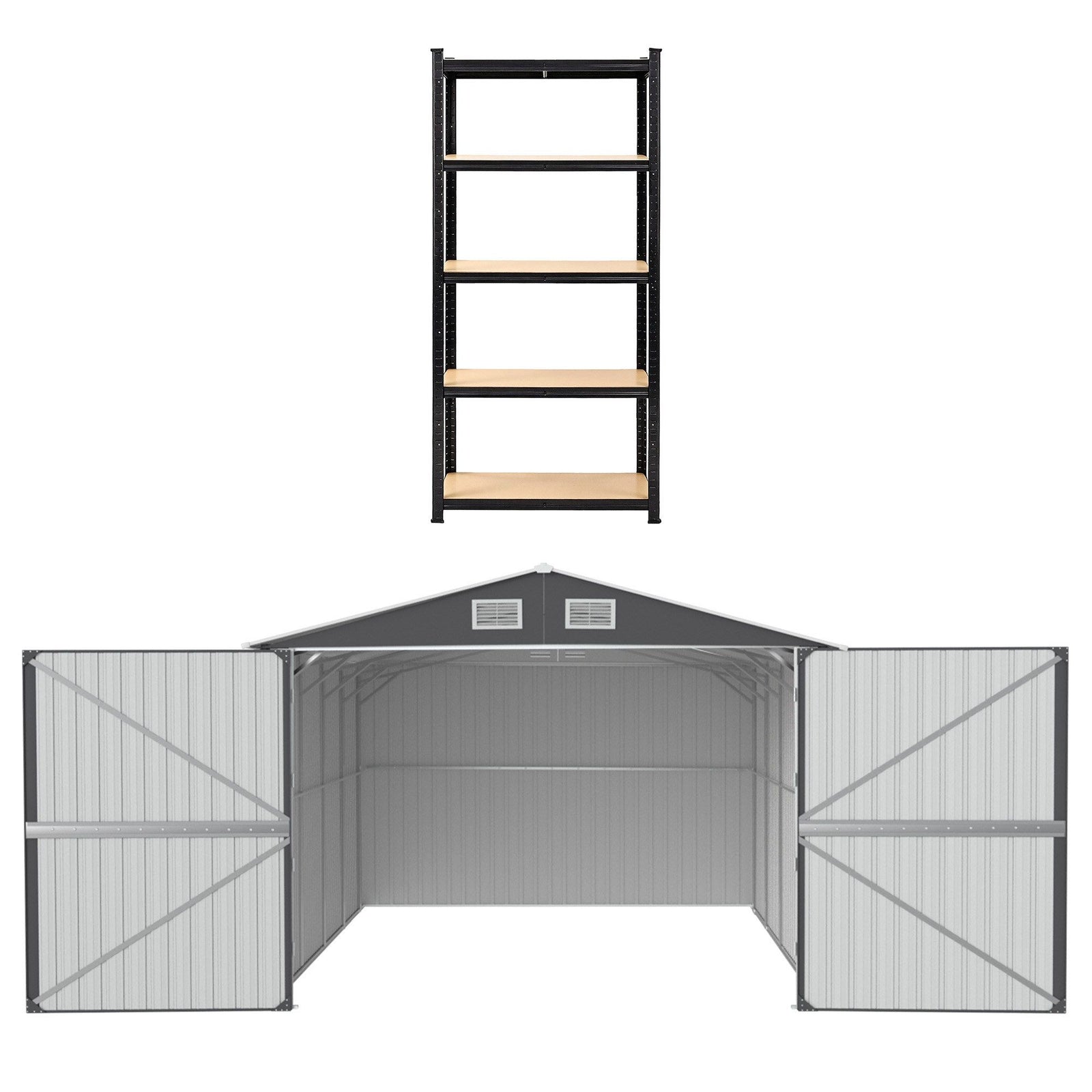 Giantz Garden Shed 3x5.38m Outdoor Tool Storage with 5-Tier Garage Shelving Rack