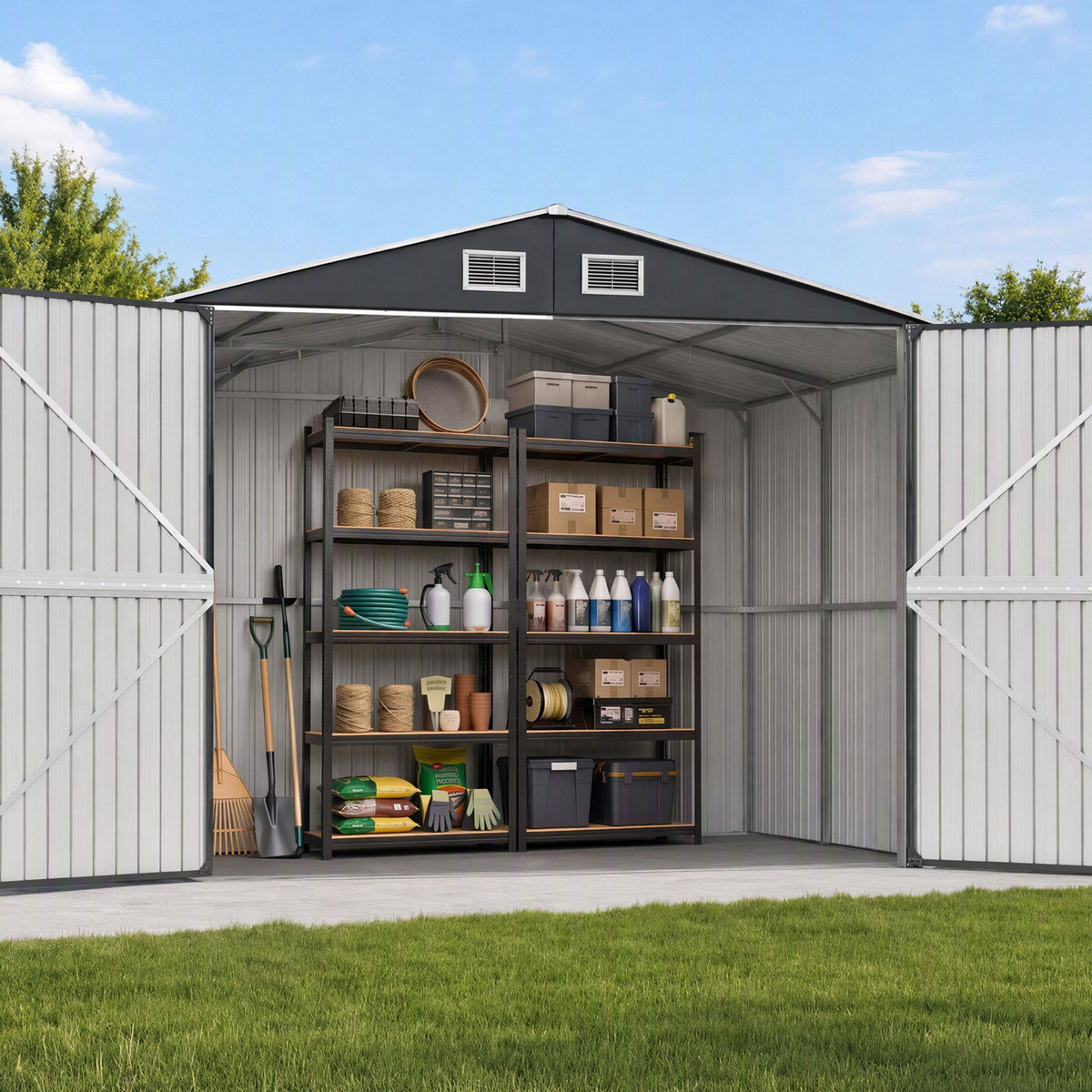 Giantz Garden Shed 3x5.38m Outdoor Tool Storage 2X 5-Tier Garage Shelving Rack