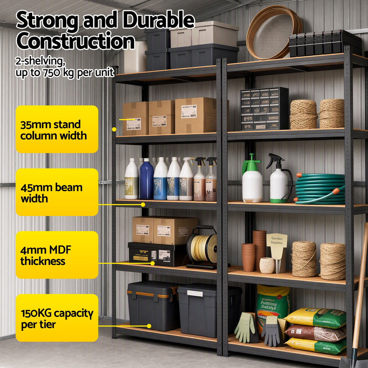 Giantz Garden Shed 3x5.38m Outdoor Tool Storage 2X 5-Tier Garage Shelving Rack