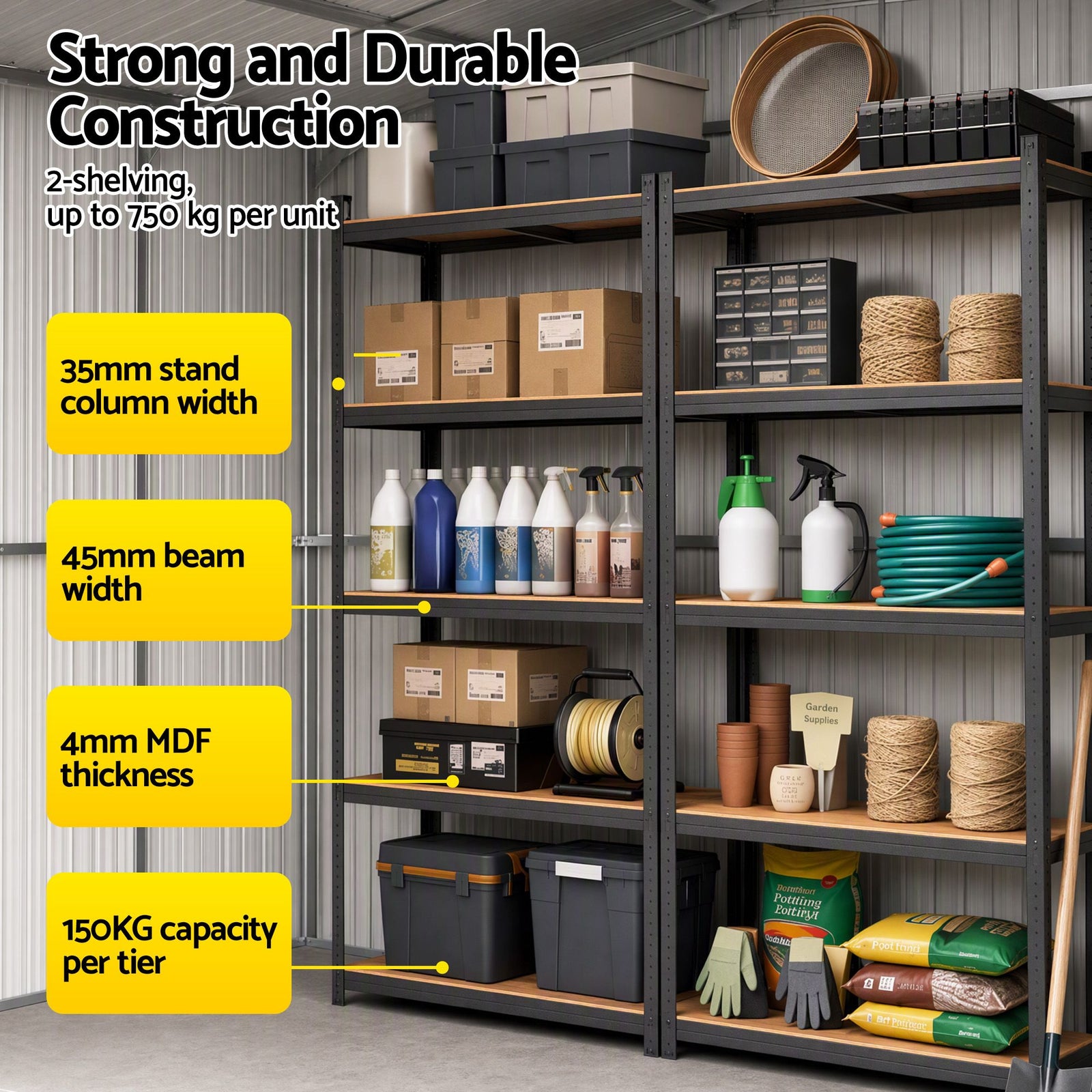 Giantz Garden Shed 3x5.38m Outdoor Tool Storage 2X 5-Tier Garage Shelving Rack