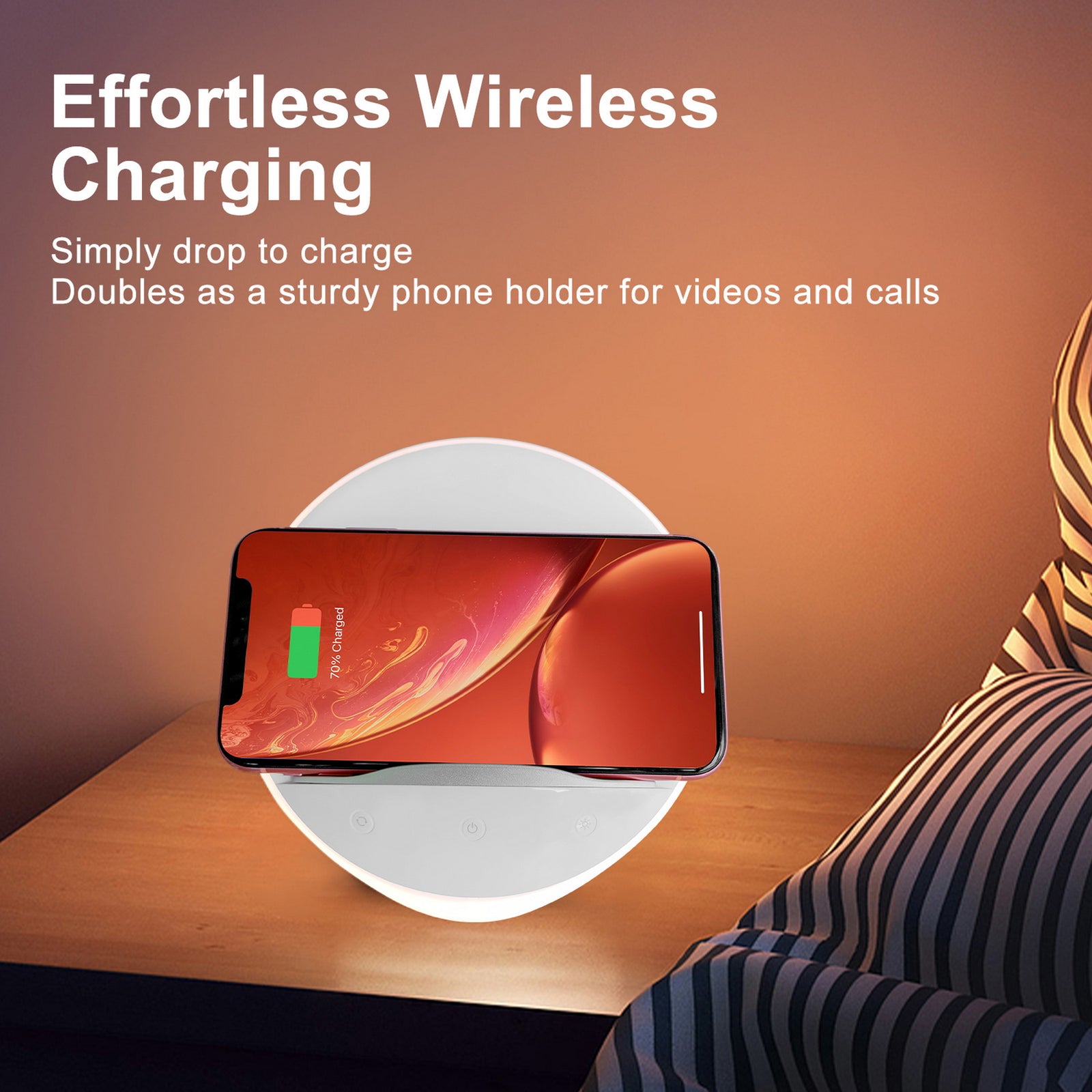 AIPOWER Bedside Lamp with Wireless Charger and Phone Holder Touch