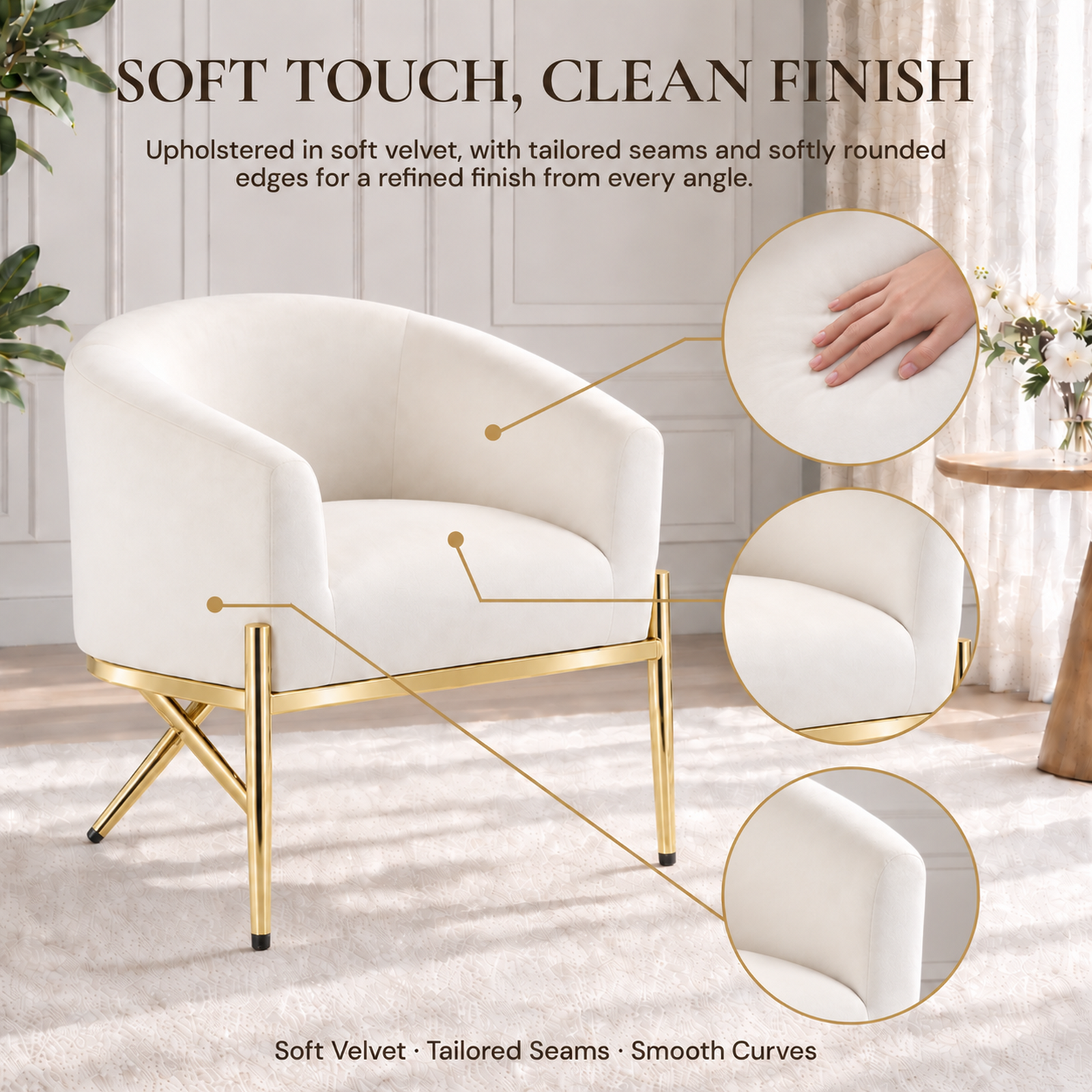 Artiss Armchair Velvet Lounge Accent Chair Nursing Sofa White, Single Sofa Armchair for Living Room, Bedroom, Office and Vanity.