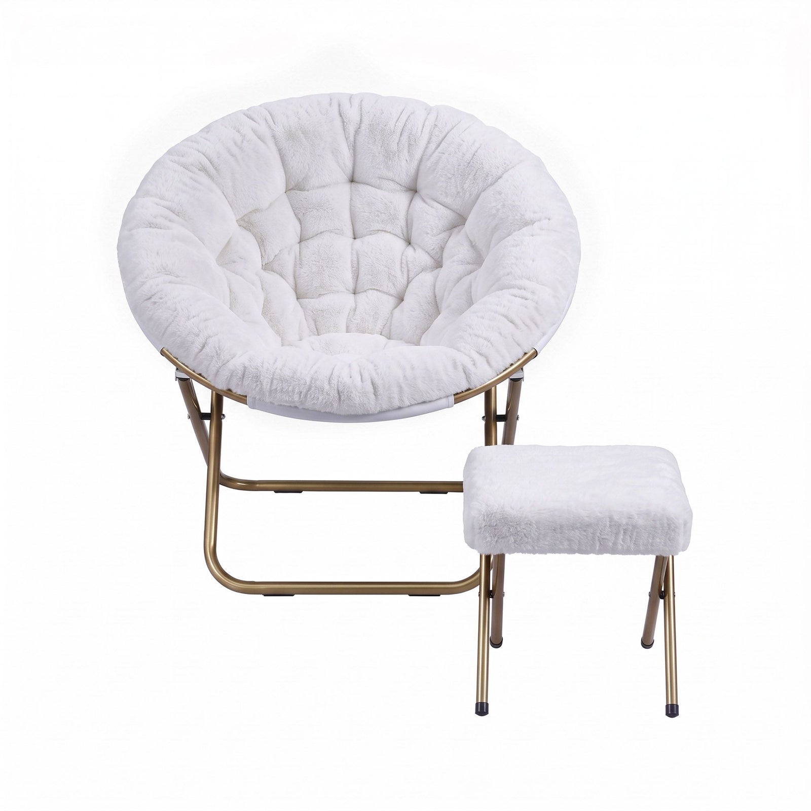 Artiss Comfy Saucer Chair Soft Faux Fur Foldable Accent Chair with Ottoman White