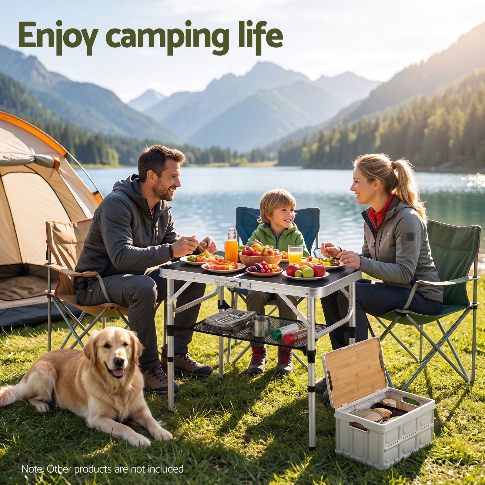 Weisshorn Folding Camping Table Adjustable Aluminium 60 x 40 cm Black