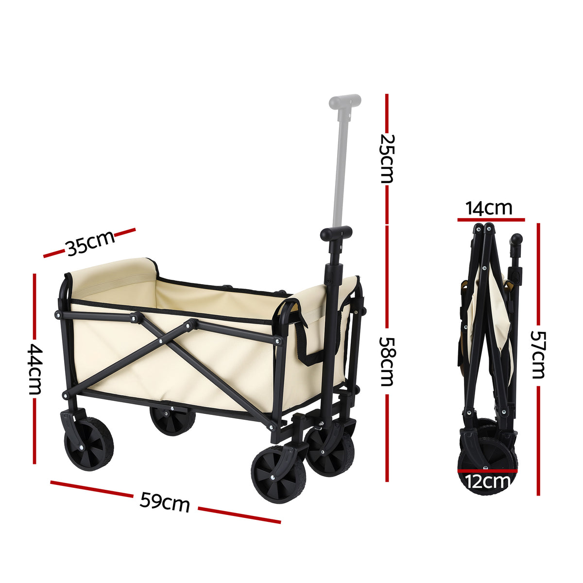 Gardeon Garden Cart Folding Trolley Camping Wagon Barrow Outdoor Beach Beige