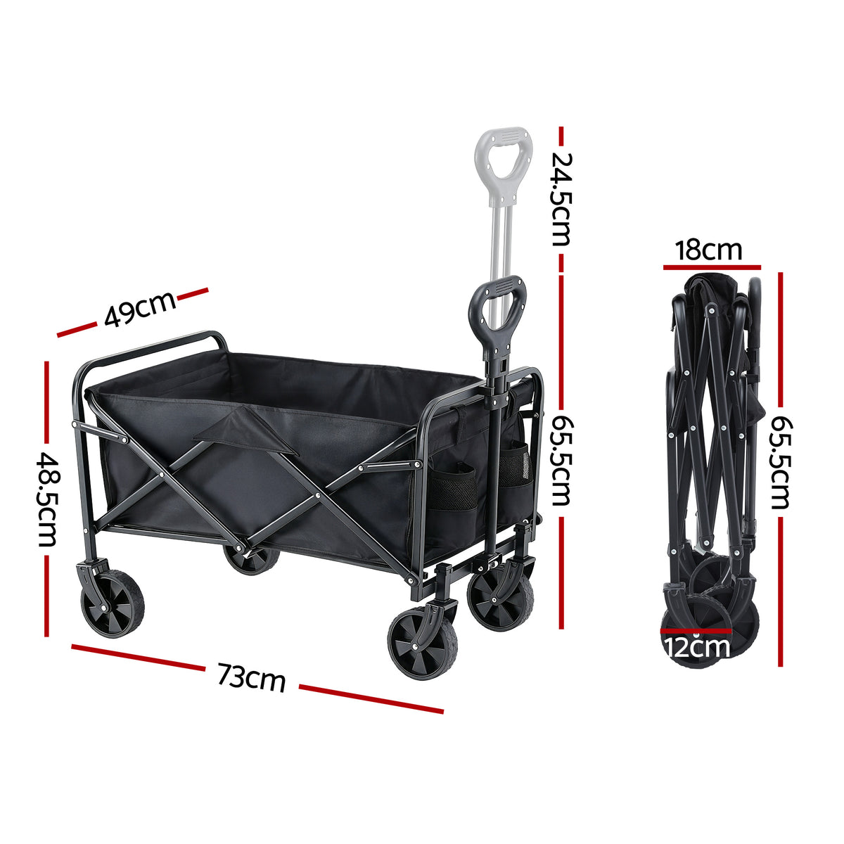 Gardeon Garden Cart Folding Trolley Camping Wagon Barrow Outdoor Beach Black