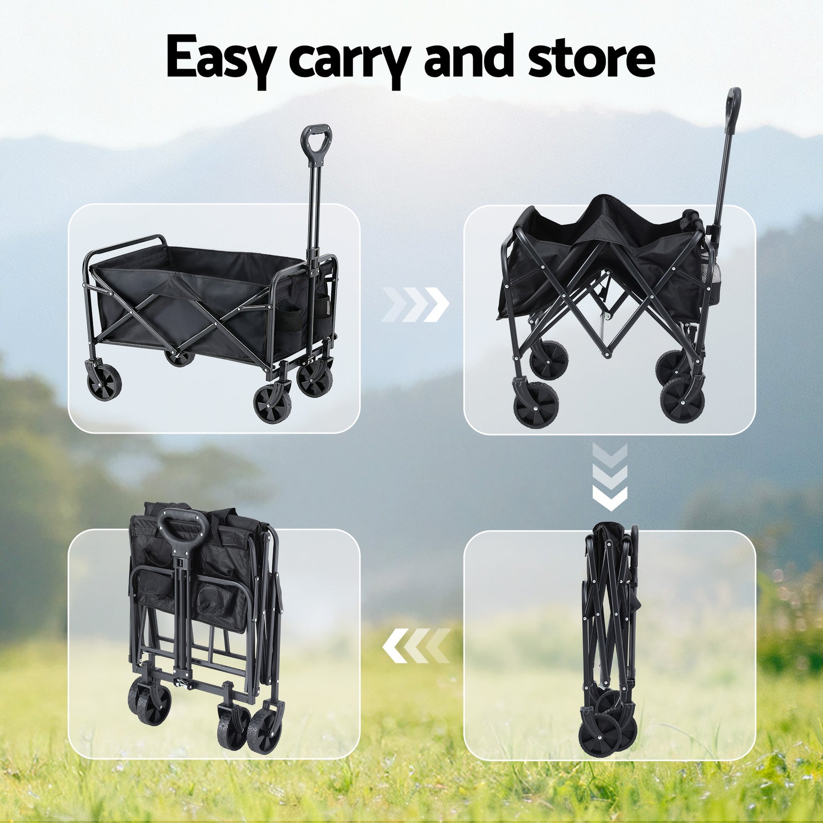 Gardeon Garden Cart Folding Trolley Camping Wagon Barrow Outdoor Beach Black