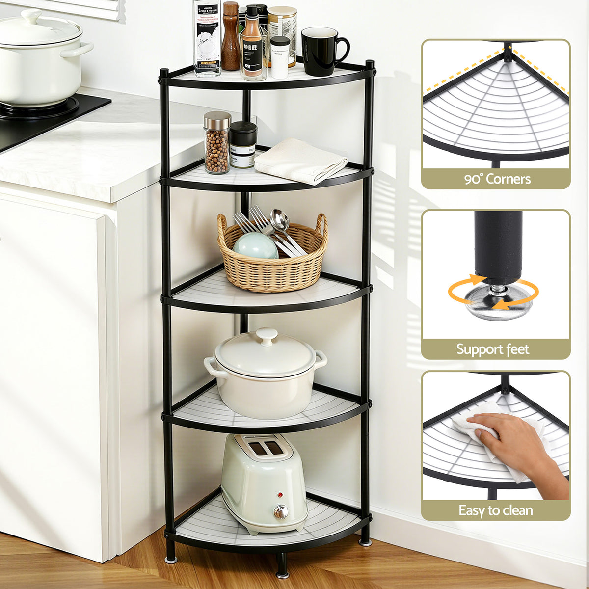 Artiss 5-Tier Kitchen Corner Shelf Rack Stand Microwave Metal Storage Shelves