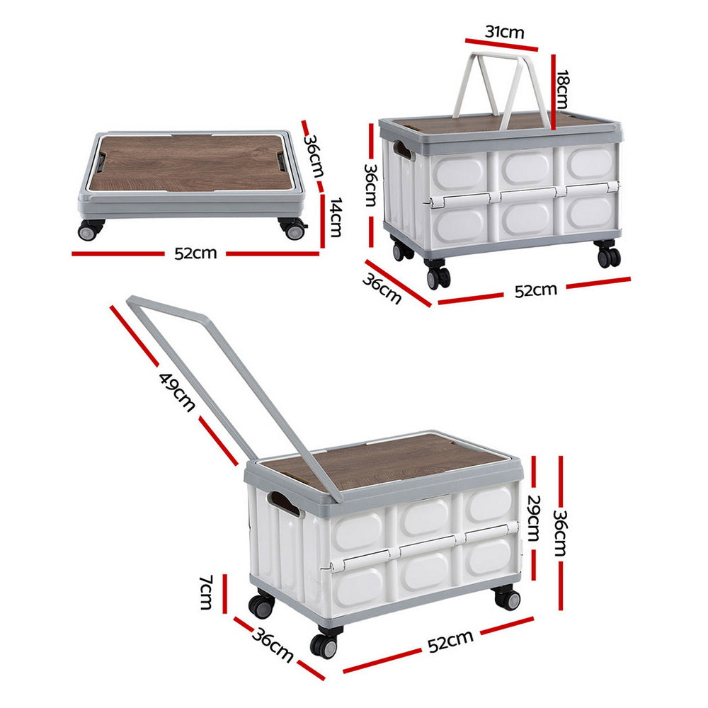 Gardeon Collapsible Outdoor Storage Box 54L Stackable Folding Camping Organizer Wheels Plywood Lid Beige