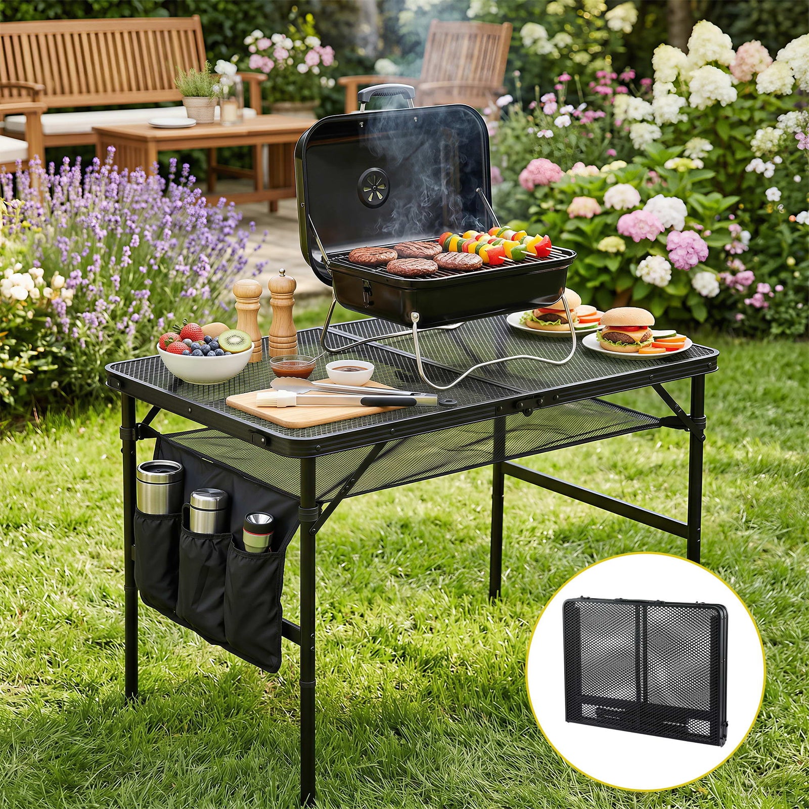 Gardeon BBQ Camp Table, 90*60*66 Portable Foldable Lightweight Grill Outdoor Metal Table 3.9kg