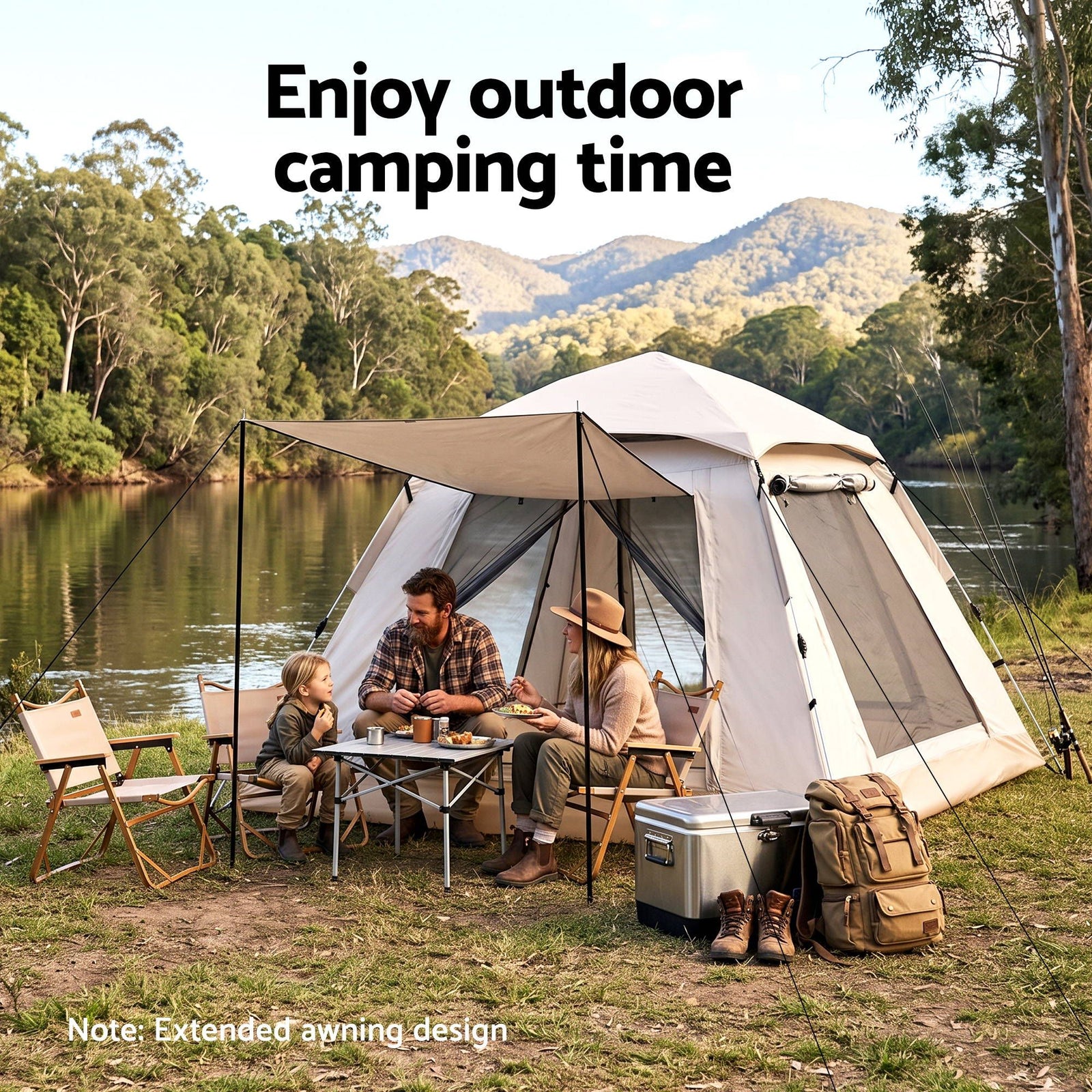 Weisshorn Camping Tent Family Shelter 210D Oxford Fabric Awning 210cm Khaki